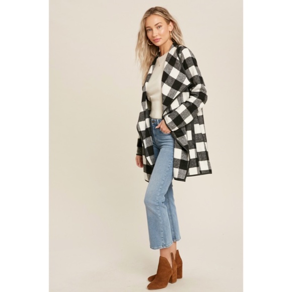 SOLD OUT Black Buffalo Plaid Drape Front Jacket - Picture 9 of 11